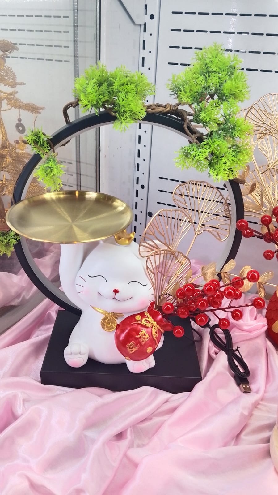 TI CNY Lucky Cat With Golden Plate  and Ring Light $ 73